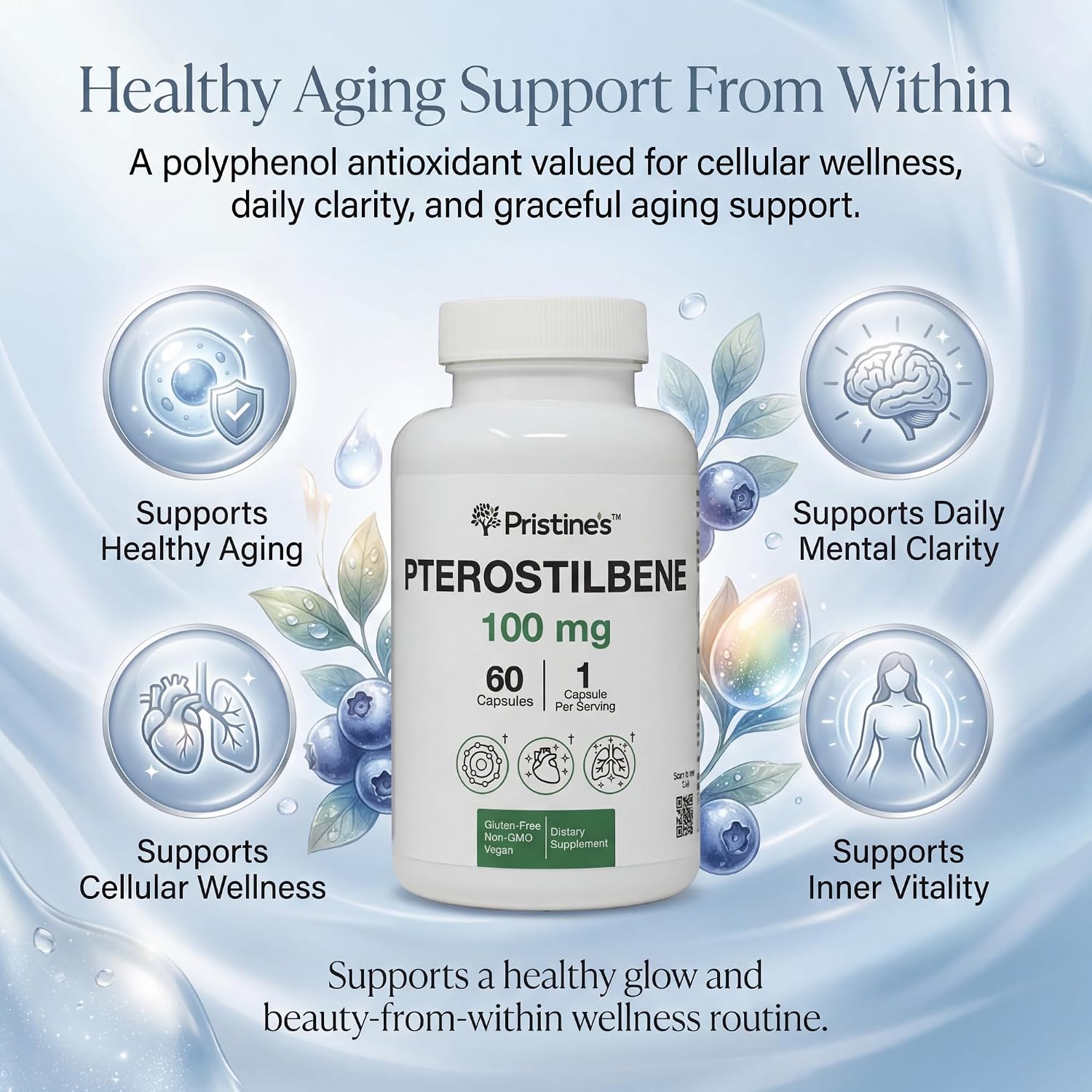 Pterostilbeno 100mg – 60 Cápsulas – Pristine's