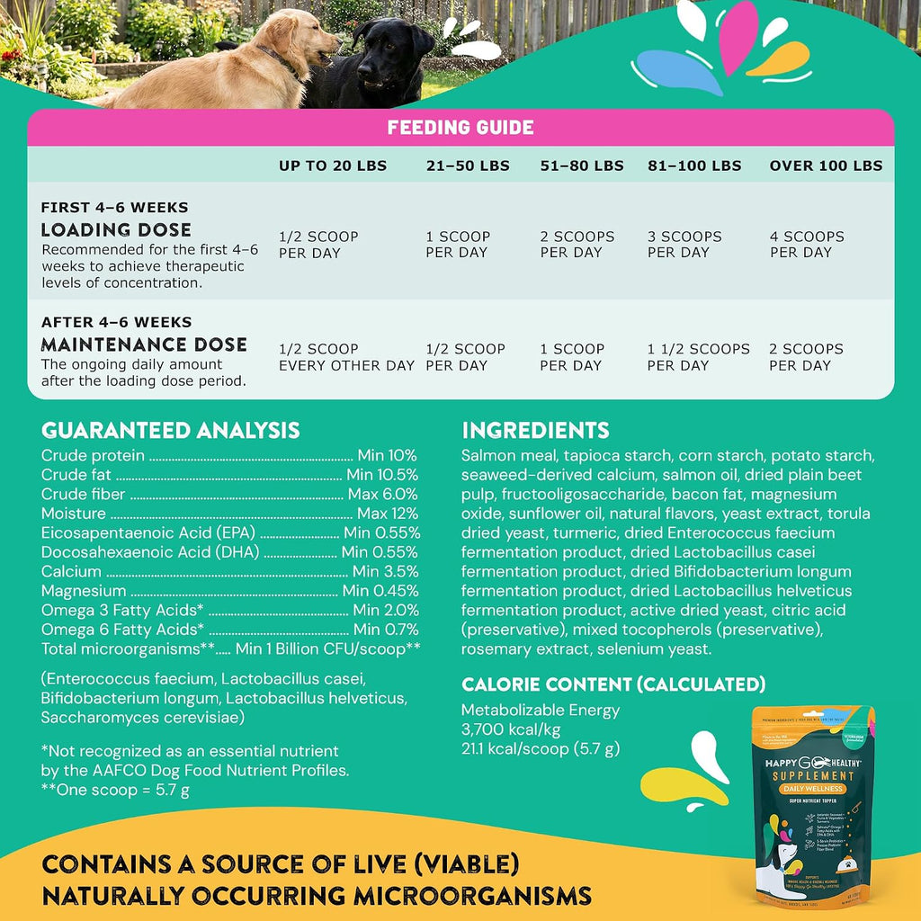 Daily Wellness Suplemento para Perros con Probióticos y Prebióticos, Aceite de Salmón y Algas Marinas - 60 unidades