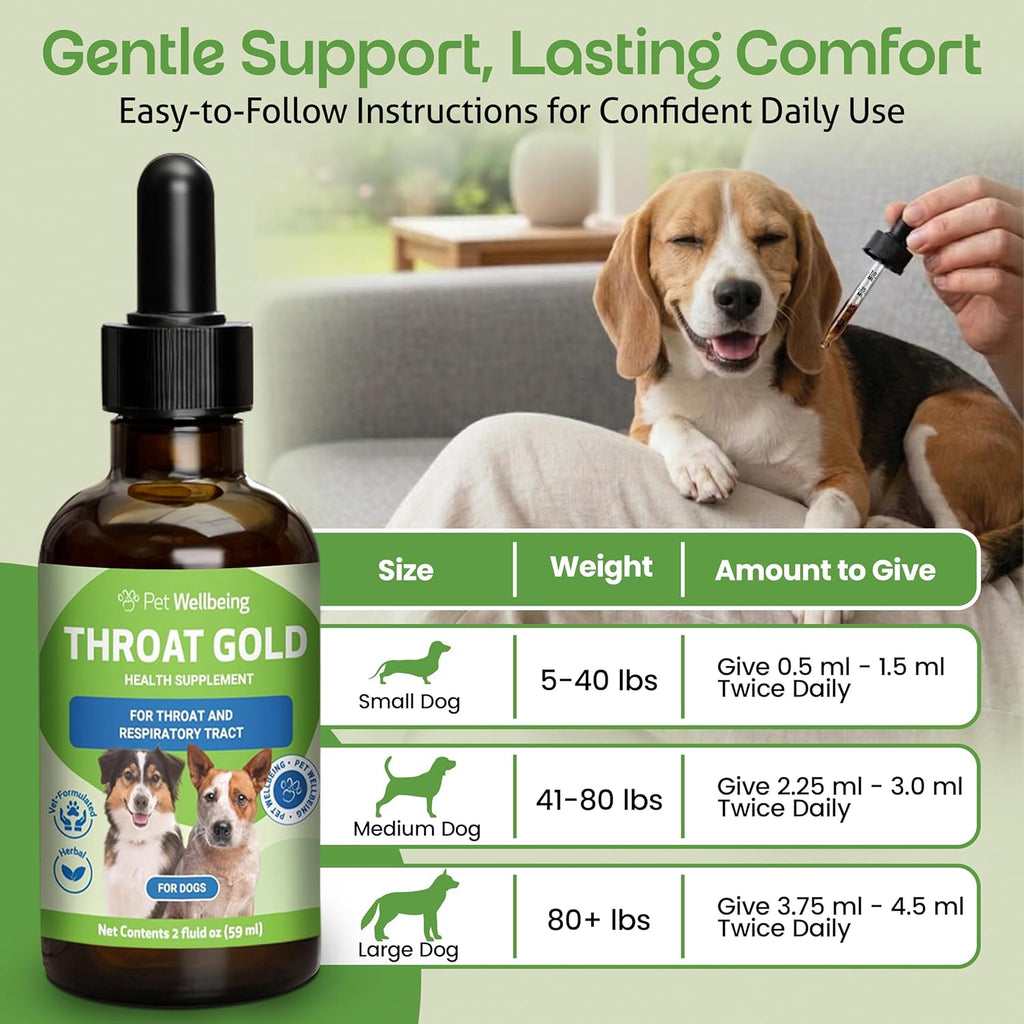 Pet Wellbeing Throat Gold para Perros – Fórmula Líquida con Gordolobo y Olmo Resbaladizo – 60 ml