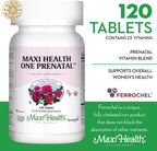 Maxi Health Vitaminas Prenatales para Mujeres – Una al Día con Hierro, Folato, Colina, Vitamina D3 y Nutrientes Esenciales – Suplemento de Alta Absorción – 120 Comprimidos