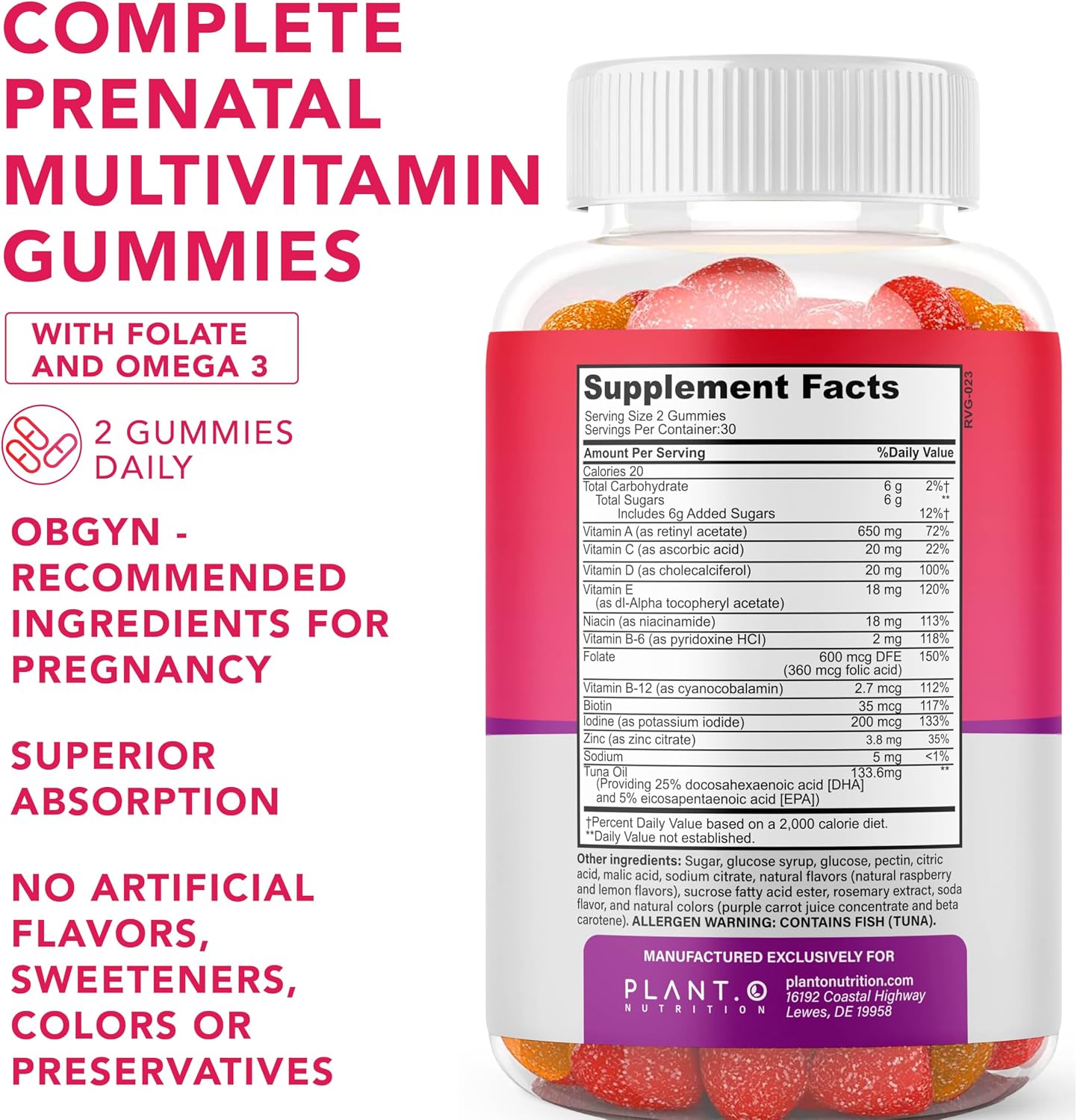 Gominolas Prenatales para Mujeres con DHA, Folato, Vitaminas B, C, D | PLANT.O NUTRITION