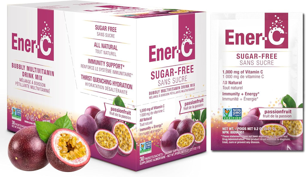 Ener-C Sugar Free Multivitamin Drink Mix - Sabor Maracuyá, 60 Sobres | Mezcla de Vitaminas y Electrolitos sin Azúcar