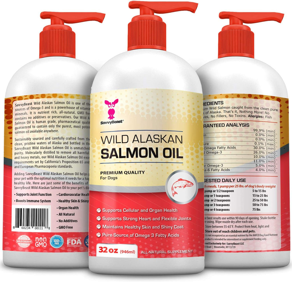 SavvyBeast Aceite de Salmón Salvaje de Alaska para Perros, Gatos y Hurones - 946 ml