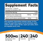 Nutricost Pantothenic Acid (Vitamin B5) 500 mg, 240 Capsules