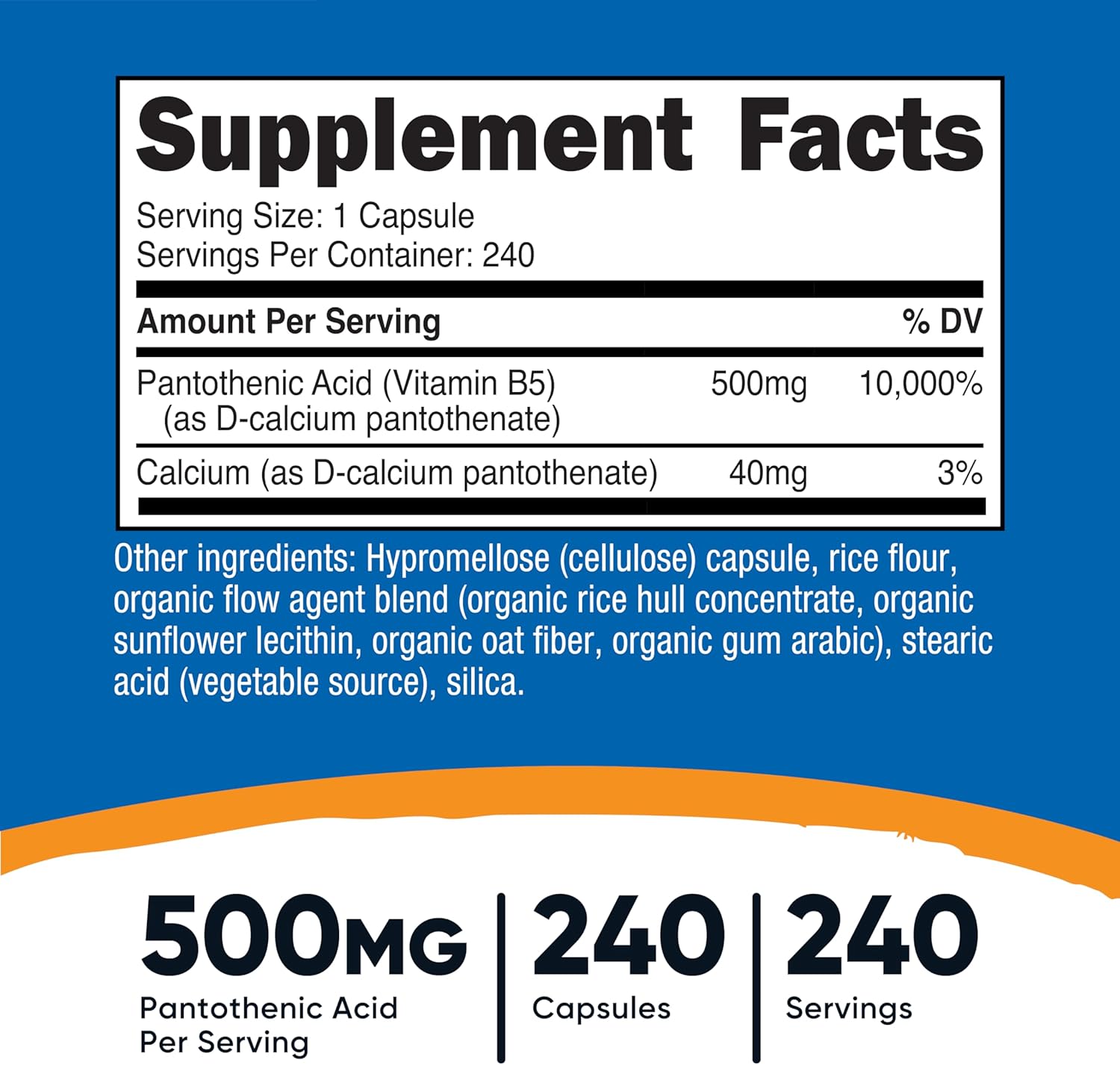 Nutricost Pantothenic Acid (Vitamin B5) 500 mg, 240 Capsules
