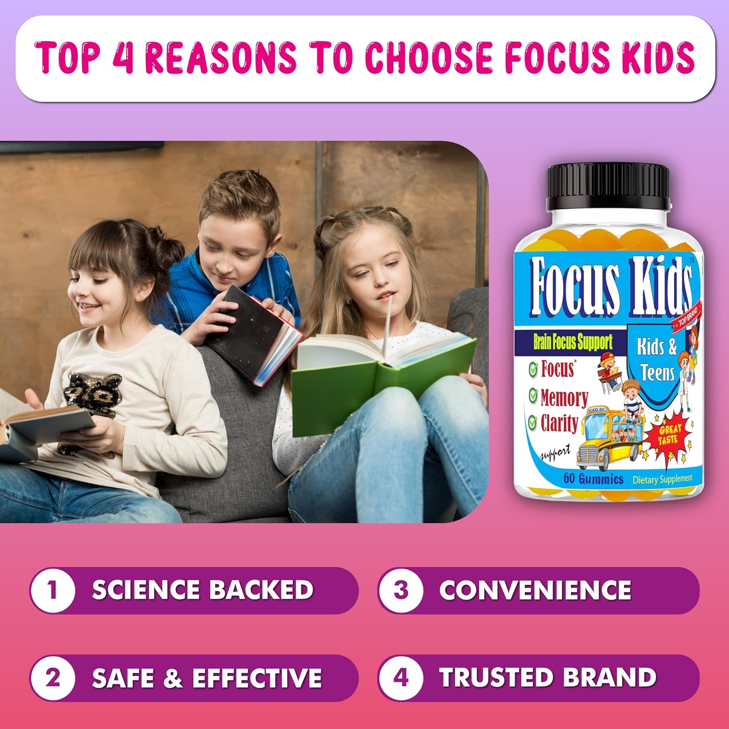 Focus Kids Gummies - Gomitas de Concentración con DHA y Omega 3-6-9