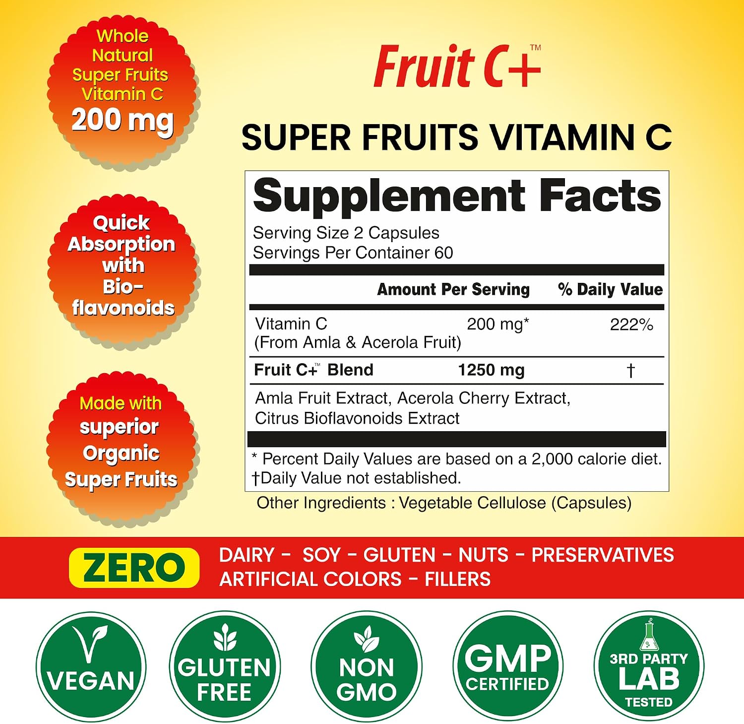 Organic Veda Super Fruits Vitamina C - Amla y Acerola con Bioflavonoides - 120 Cápsulas Veganas