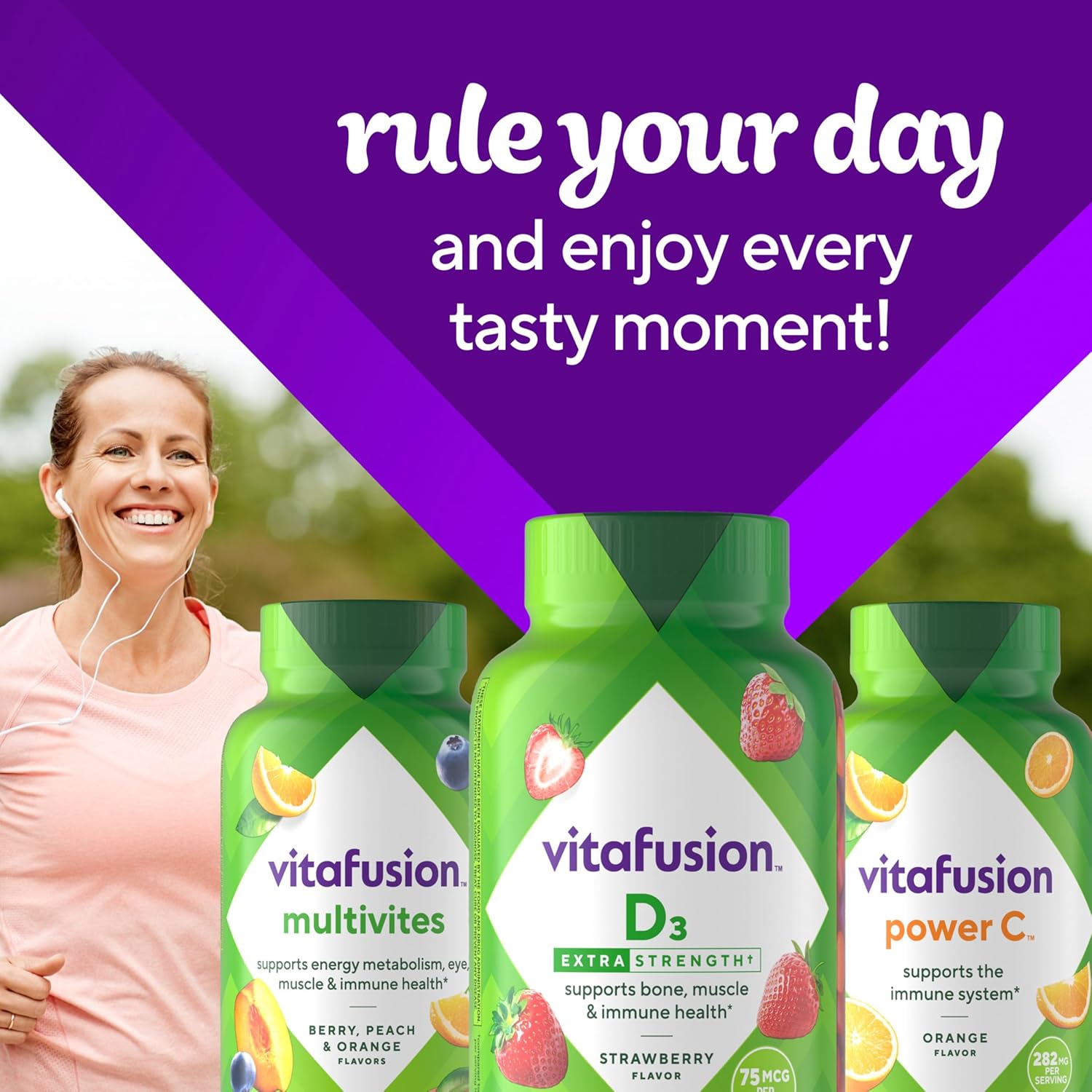Vitafusion Gominolas de Vitamina D3 de Fuerza Extra, Sabor Fresa, 120 Unidades