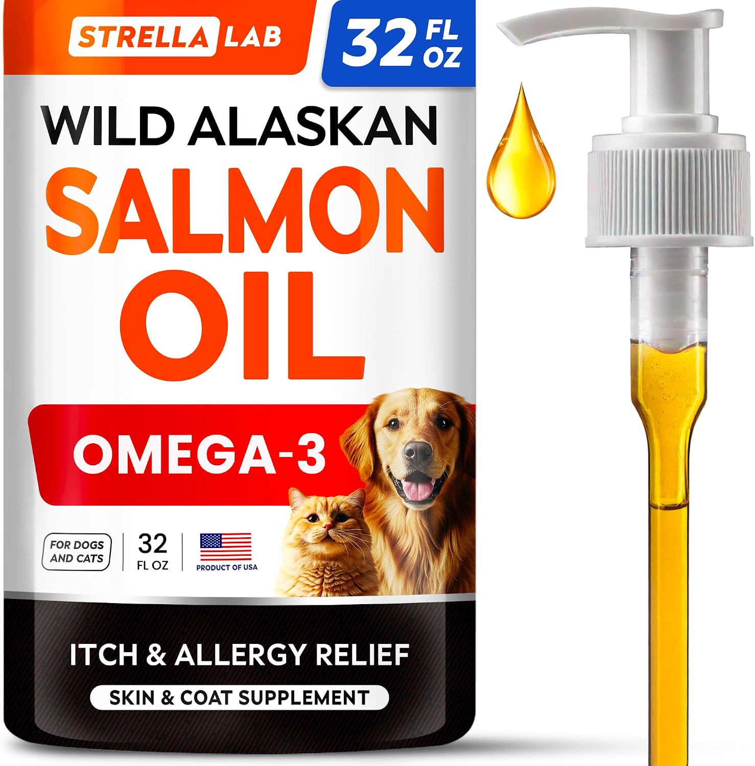 StrellaLab Omega 3 Cápsulas de Aceite de Pescado para Perros (180 uds) - Sin Olor a Pescado - EPA y DHA - Apoya Articulaciones, Piel y Pelaje