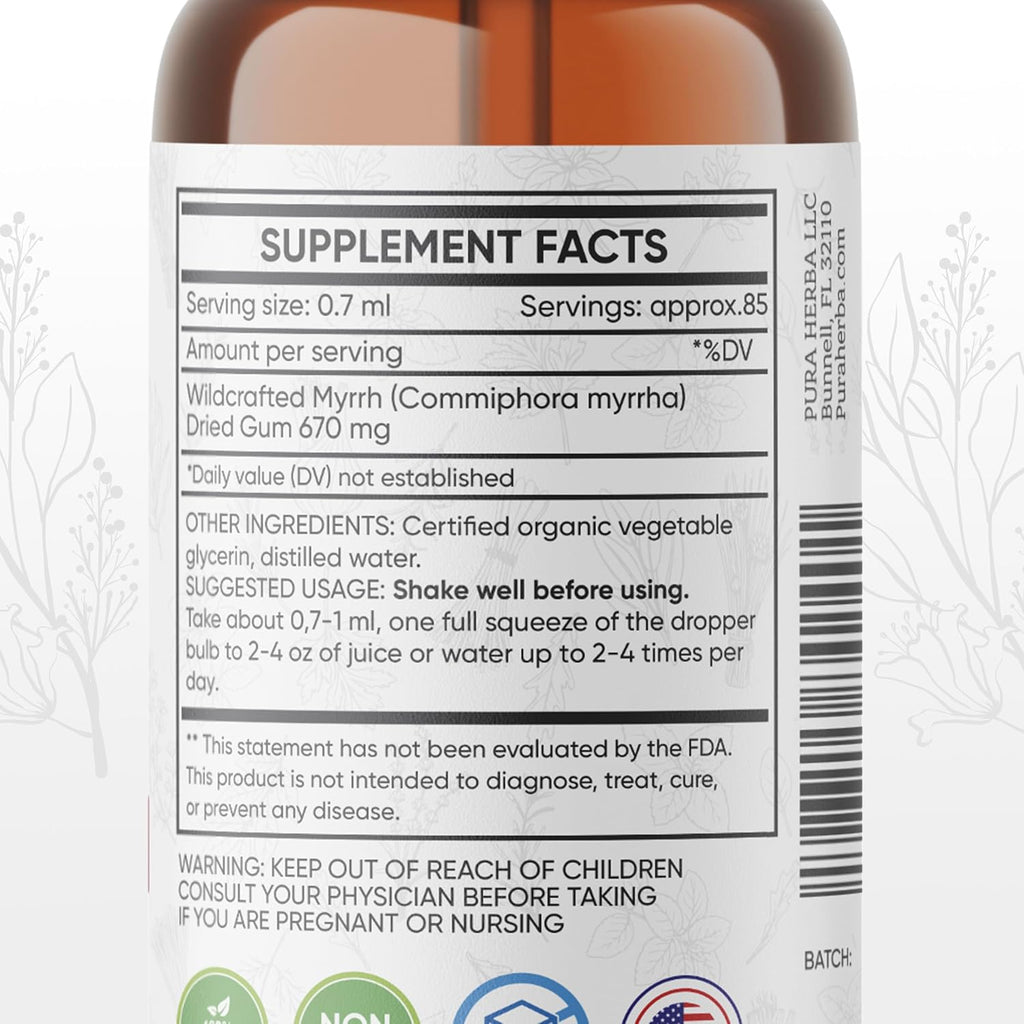 Pura Herba Extracto Líquido Orgánico de Mirra - Tintura sin Alcohol, 60 ml