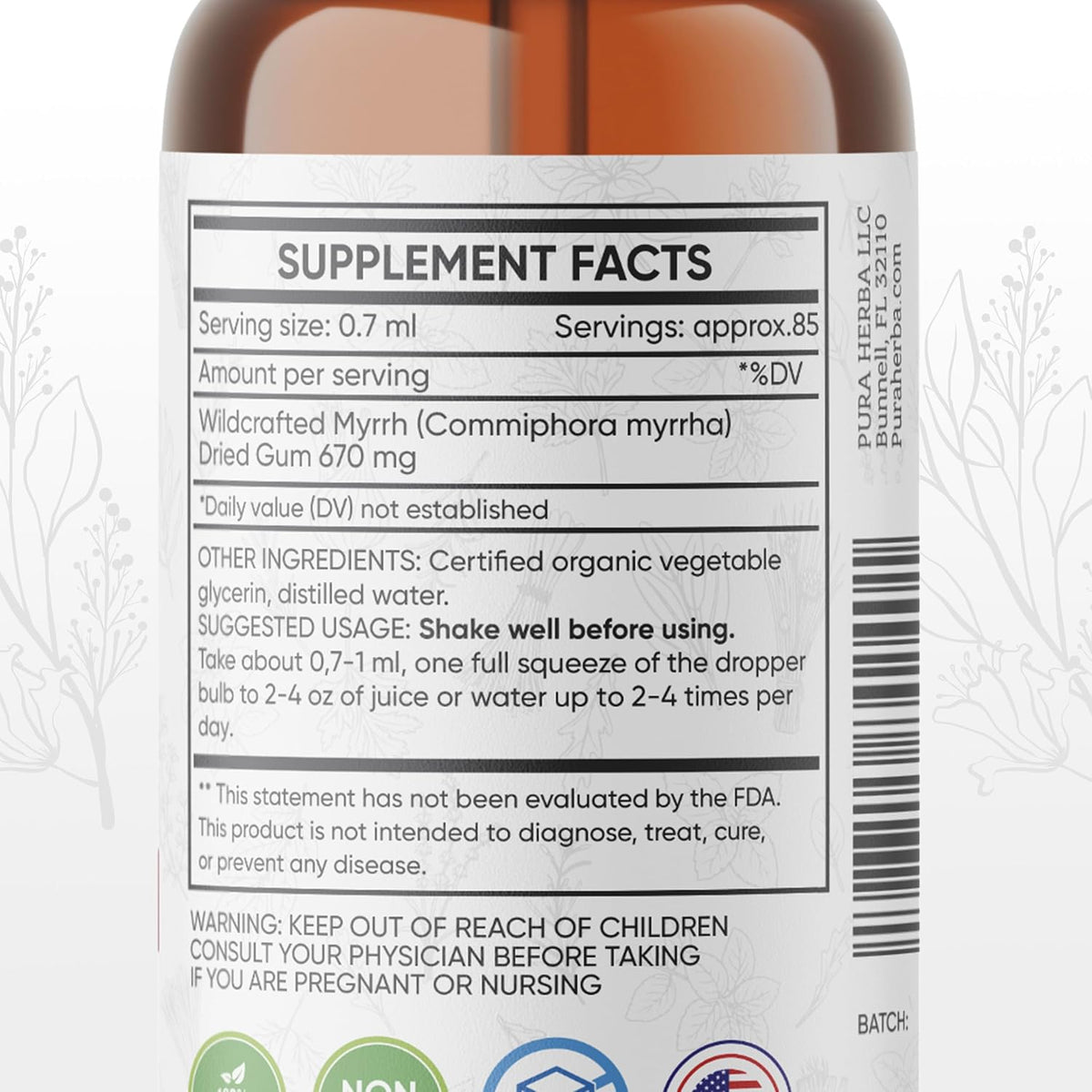 Pura Herba Extracto Líquido Orgánico de Mirra - Tintura sin Alcohol, 60 ml – Image 5