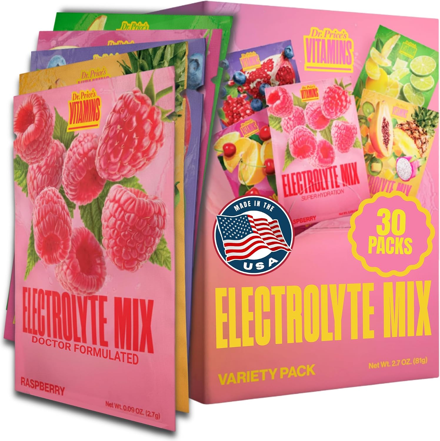 Dr. Price's Electrolytes Cherry Lemonade - 30 Sobres de Hidratación en Polvo Sin Azúcar