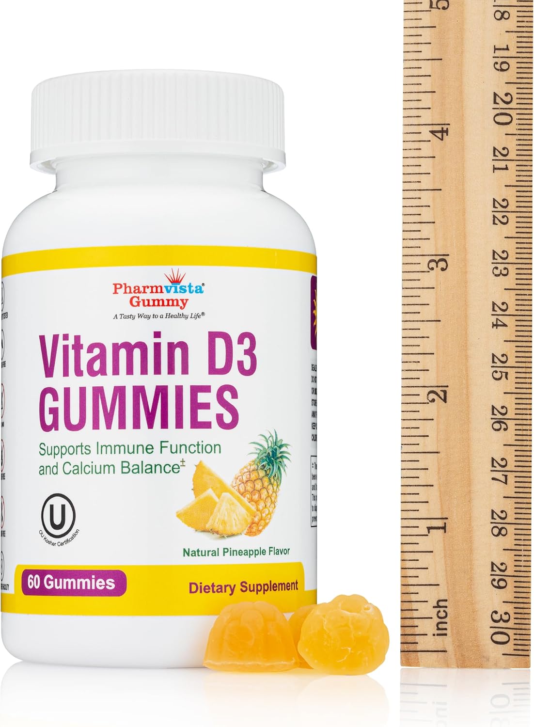 Vitamin D3 Gummies - Gomitas de Vitamina D3 1000 UI, 60 unidades, Sabor Piña