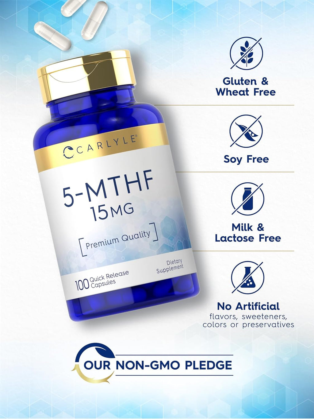 Carlyle 5-MTHF 15 mg – 100 Cápsulas de L-Metilfolato