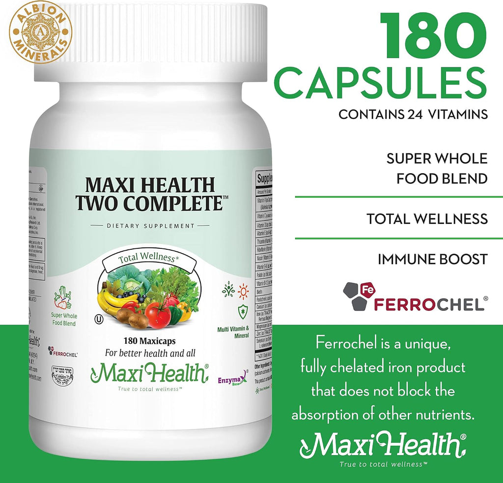 Maxi Health Multivitaminas para Hombres y Mujeres – Complejo Multivitamínico Diario – Vegano y Kosher – 180 Cápsulas