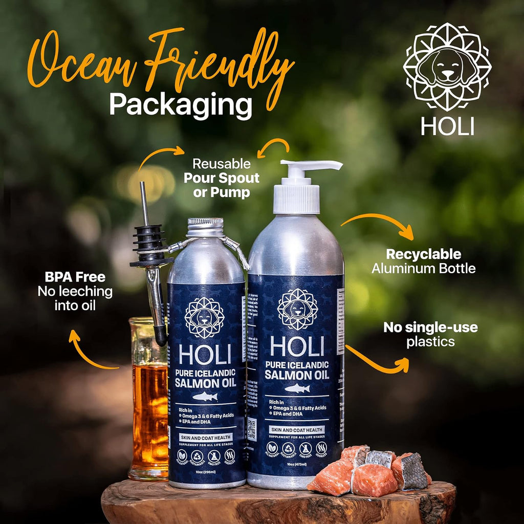 HOLI Aceite de Salmón para Perros y Gatos | Aceite de Pescado Islandés | Omega 3 EPA + DHA Apoya la Movilidad Articular, Salud Inmunológica y Cardíaca | Líquido