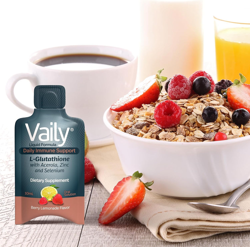 Vaily Suplemento de Apoyo Inmunológico - Glutatión Líquido 860 mg con Vitamina C, Zinc y Selenio - Antioxidante de Alta Potencia - 30 Viales