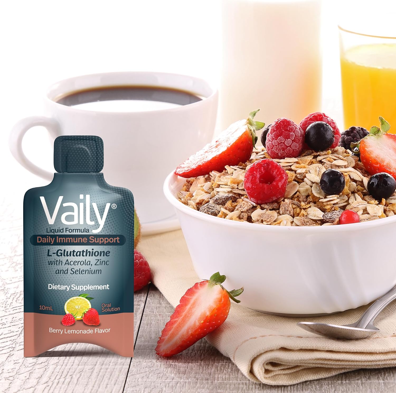 Vaily Suplemento de Apoyo Inmunológico - Glutatión Líquido 860 mg con Vitamina C, Zinc y Selenio - Antioxidante de Alta Potencia - 30 Viales
