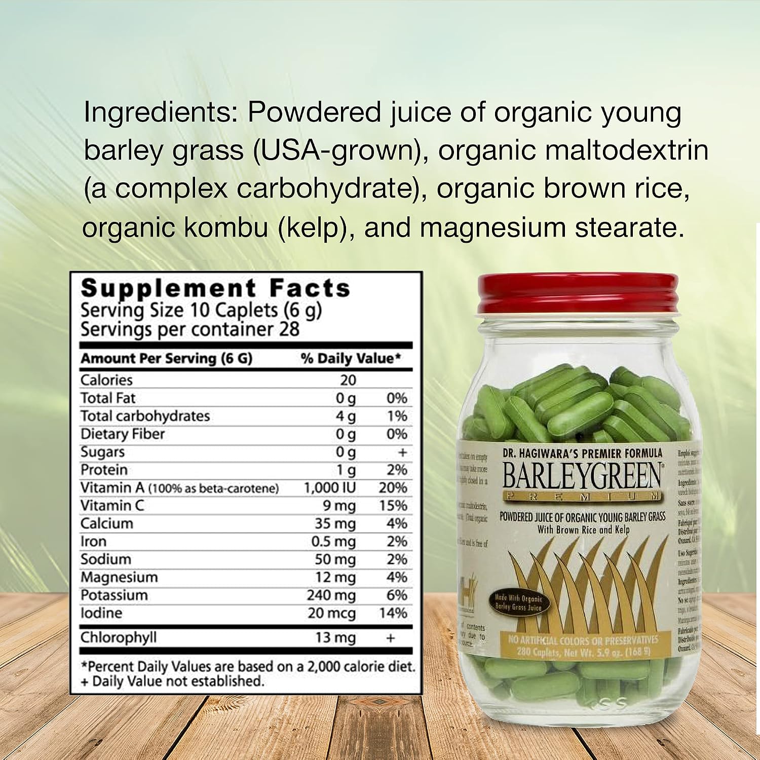 Dr. Hagiwara's Premium Caplets Suplemento Vegetal con Algas y Arroz Integral - 280 Comprimidos
