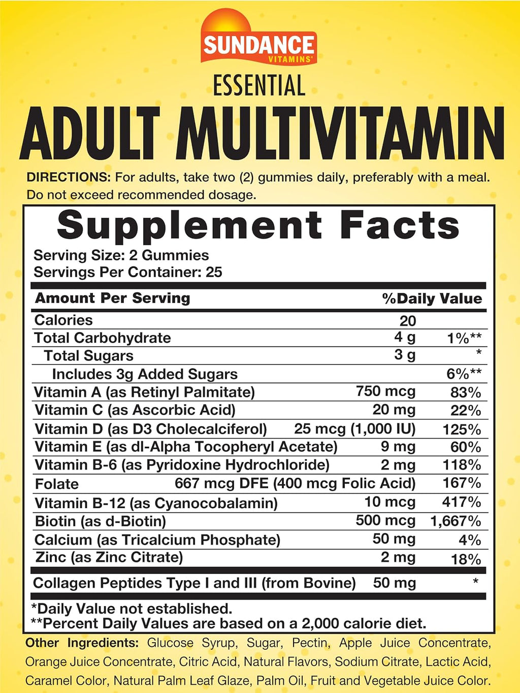 Sundance Adult Multivitamin Gummies – Multivitamínico en gominolas para hombres y mujeres, sabor a frutos rojos, 50 gominolas