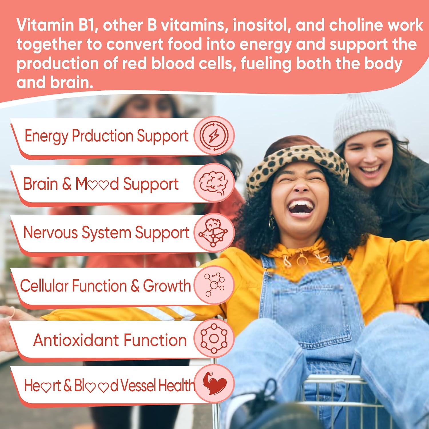 Gominolas de Vitamina B1 y Complejo B Metilado - Benfotiamina, Tiamina, Inositol - 60 uds