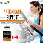 RENEW ACTIVES Maximum Strength Vitamina C 1000 mg por ración – Antioxidante y Refuerzo Inmunitario – No-GMO, Sin Azúcar, 120 Cápsulas – Hecho en Canadá