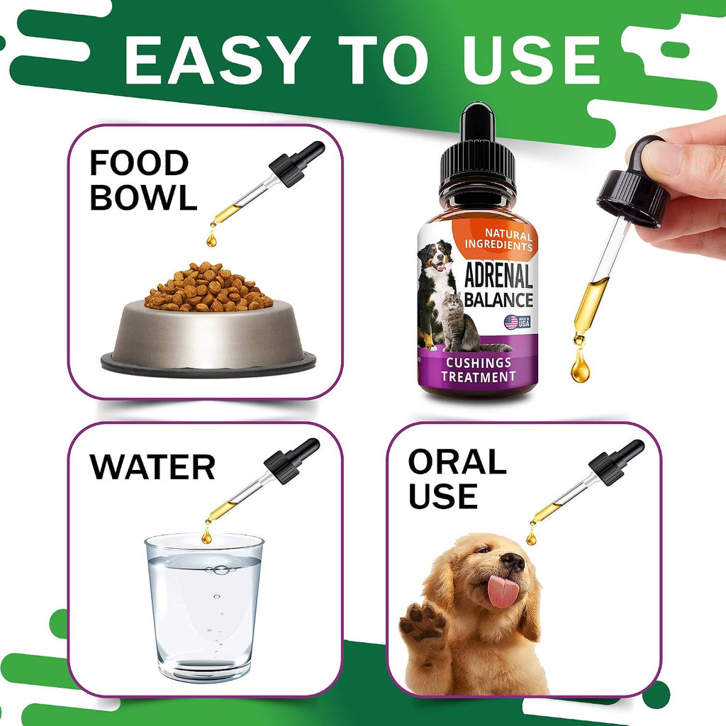 Adrenal Balance para Perros y Gatos - Tratamiento de Cushing, Apoyo Adrenal con Ashwagandha, Raíz de Regaliz, Rhodiola Rosea - 60ml Gotas Herbales
