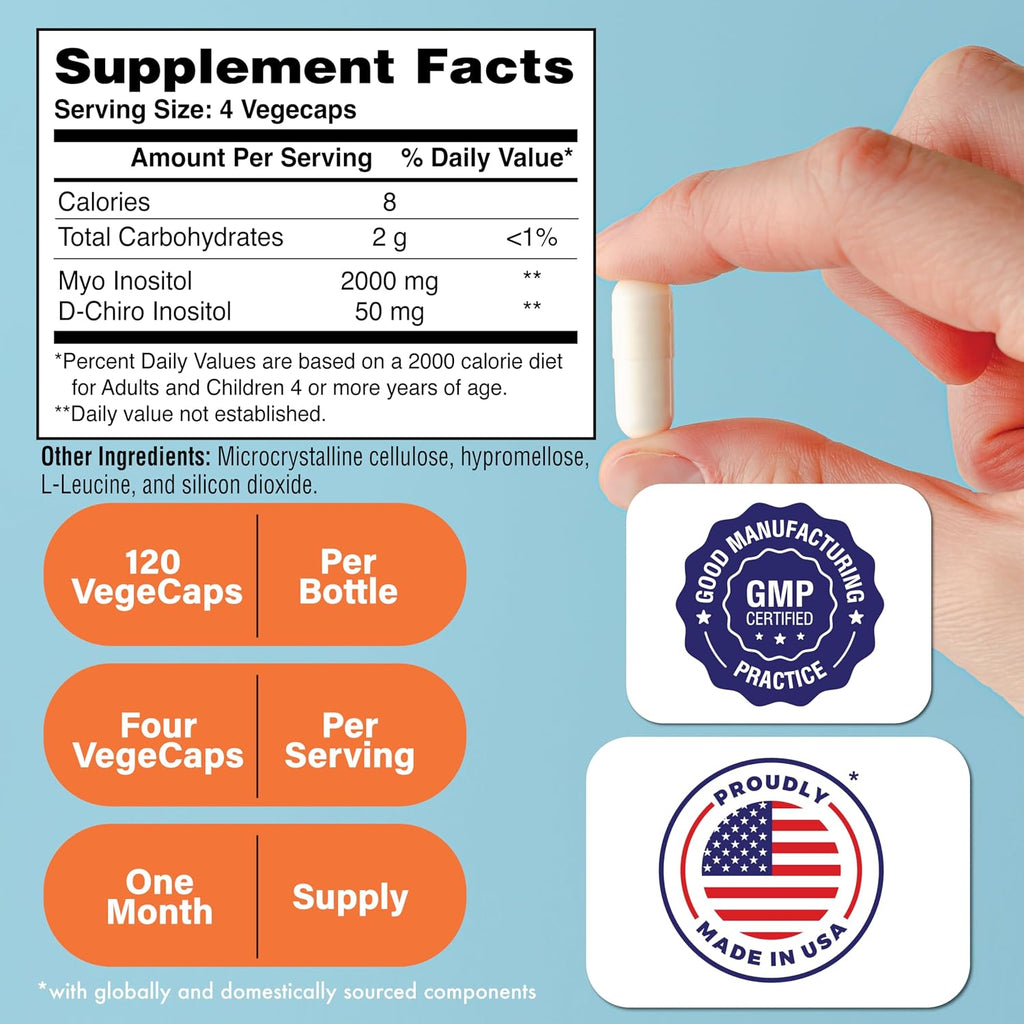 Health Thru Nutrition Inositol Supplement 40:1 Myo-Inositol a D-Chiro-Inositol 2050mg por Porción | 120 Cápsulas | Vegano Certificado | No Transgénico