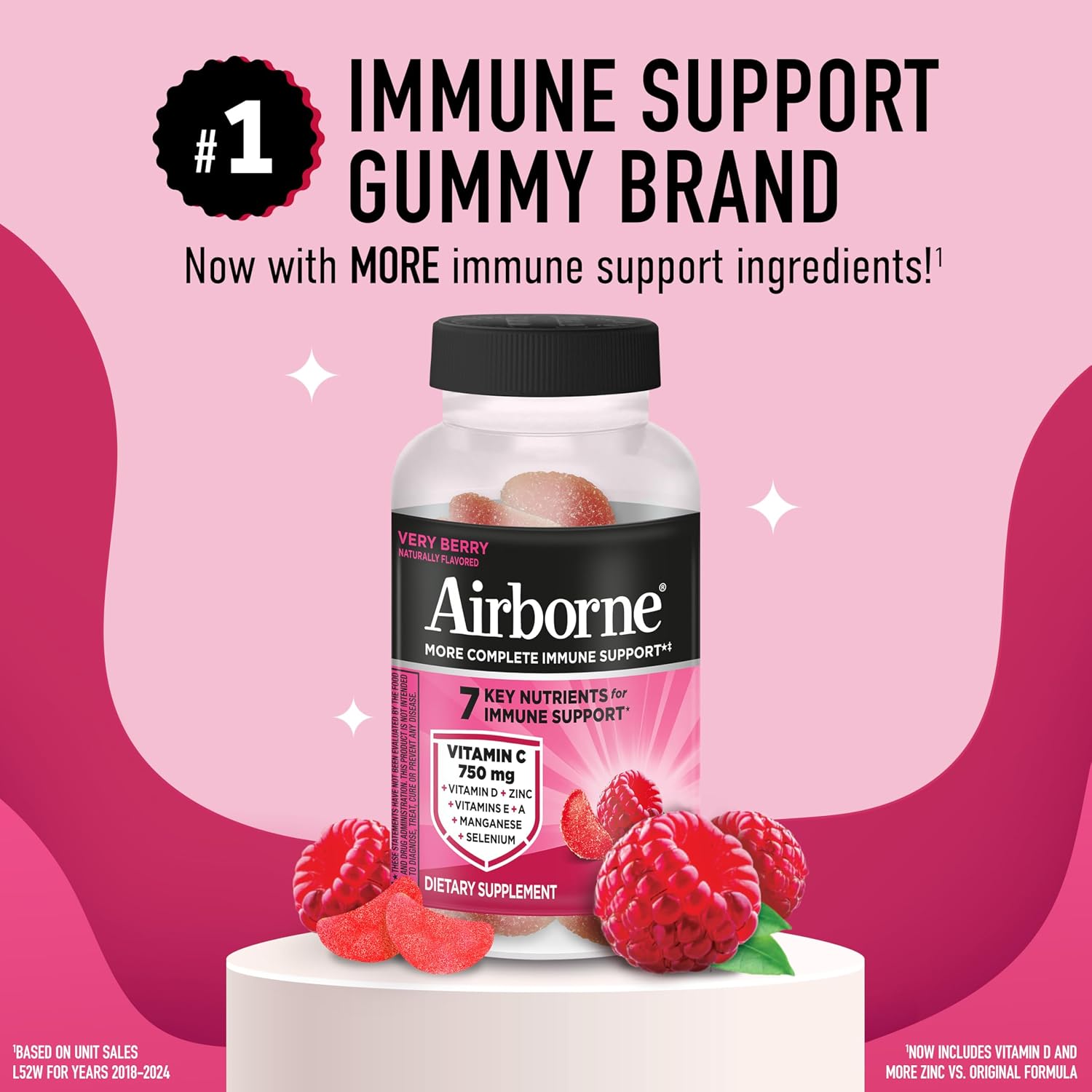 Airborne 750mg Vitamina C Gomitas para Adultos - Apoyo Inmunitario con Antioxidantes y Selenio - 42 Gomitas Sabor Bayas