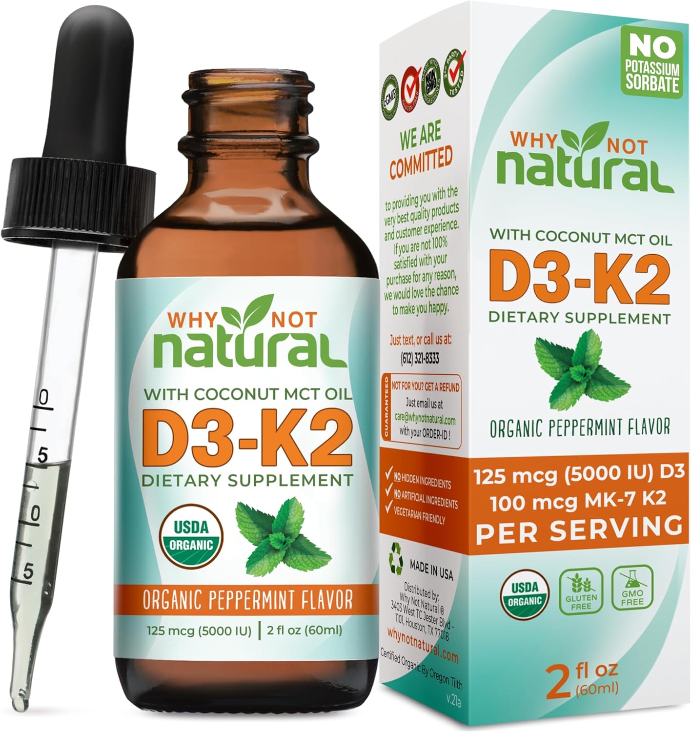 Why Not Natural Vitamina D3 K2 (MK-7) Gotas Líquidas, 5000 UI con Aceite MCT de Coco