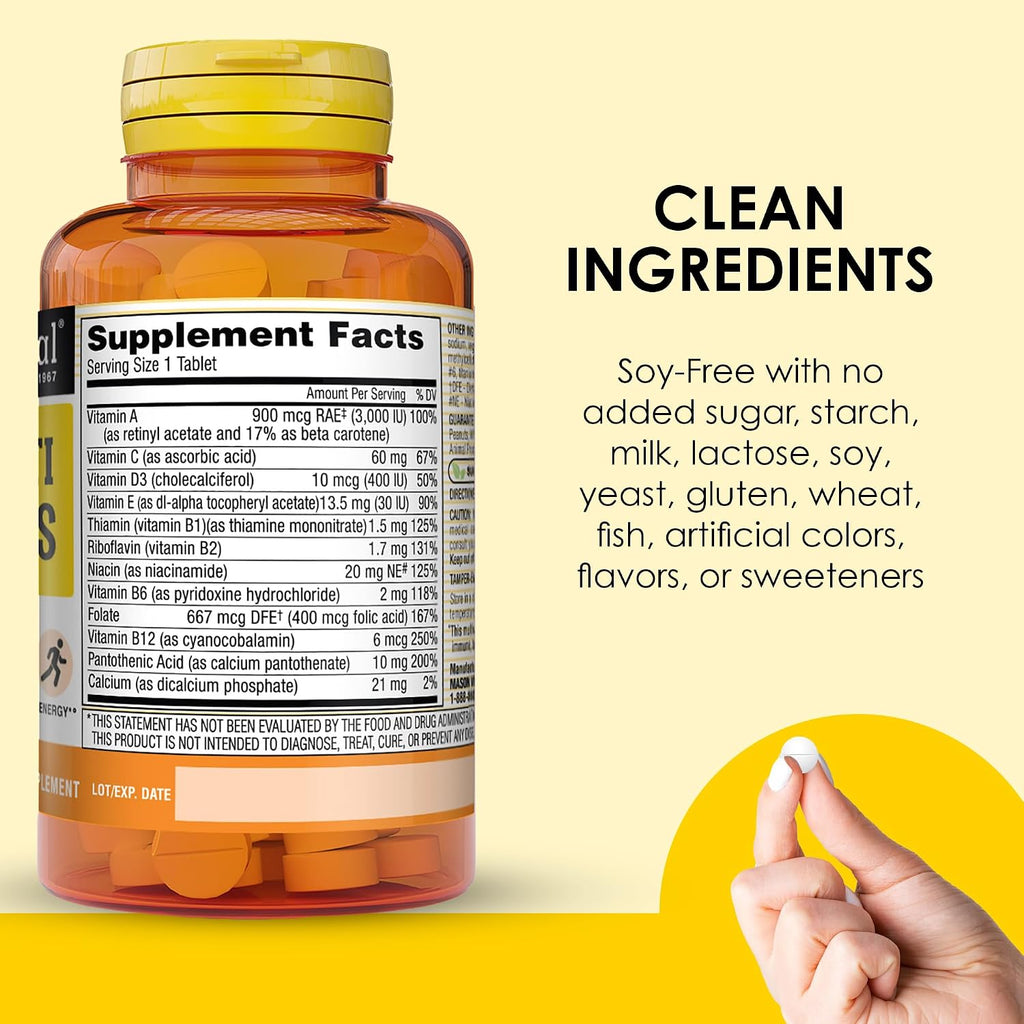 MASON NATURAL Mini Multi Vitaminas - Complejo Multivitamínico Diario (100 comprimidos)