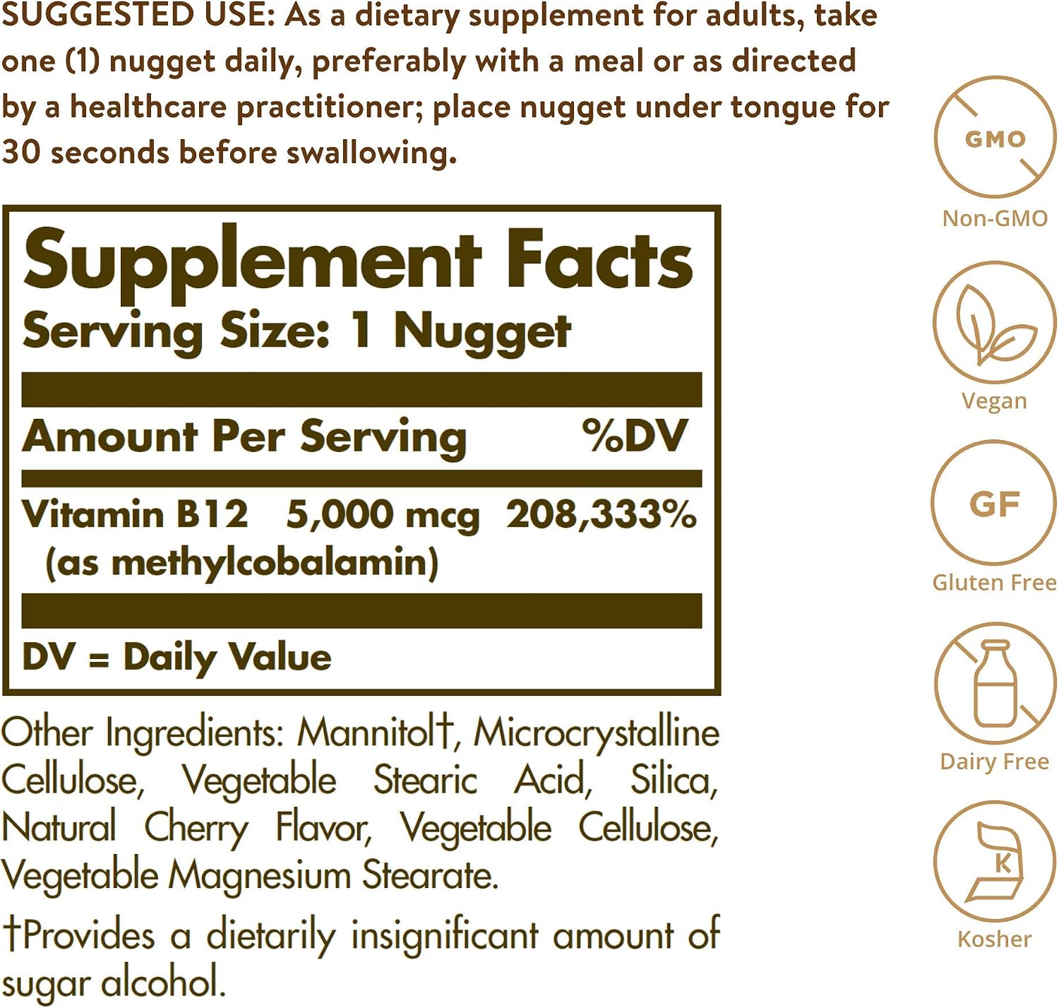 Solgar Methylcobalamin (Vitamina B12) 5000 mcg, 60 Nuggets - Sabor Cereza - Apoya el Metabolismo Energético - Forma Activa - No GMO, Vegano, Sin Gluten