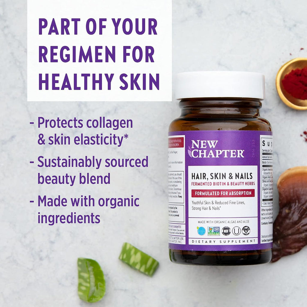 New Chapter Hair Skin & Nails con Biotina Fermentada y Astaxantina, 30 Cápsulas Vegetarianas