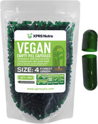 XPRS Nutra Cápsulas Vacías Tamaño 4 - 500 Unidades - Cápsulas Veganas Pequeñas para Rellenar - Cápsulas Vegetales DIY para Suplementos (Verde Bosque)
