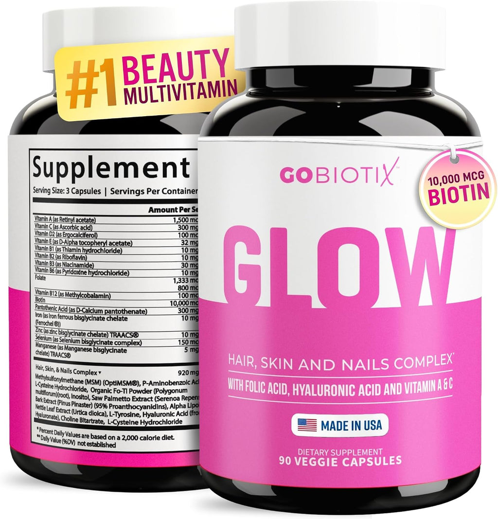GOBIOTIX GLOW - Vitaminas para Cabello, Piel y Uñas - 180 Cápsulas