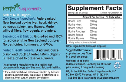 Perfect Supplements - Perfect Multi-Organs: Mezcla de 6 Glandulares Sinérgicos, Liofilizados y Sin Hormonas, Cápsulas de – Image 2