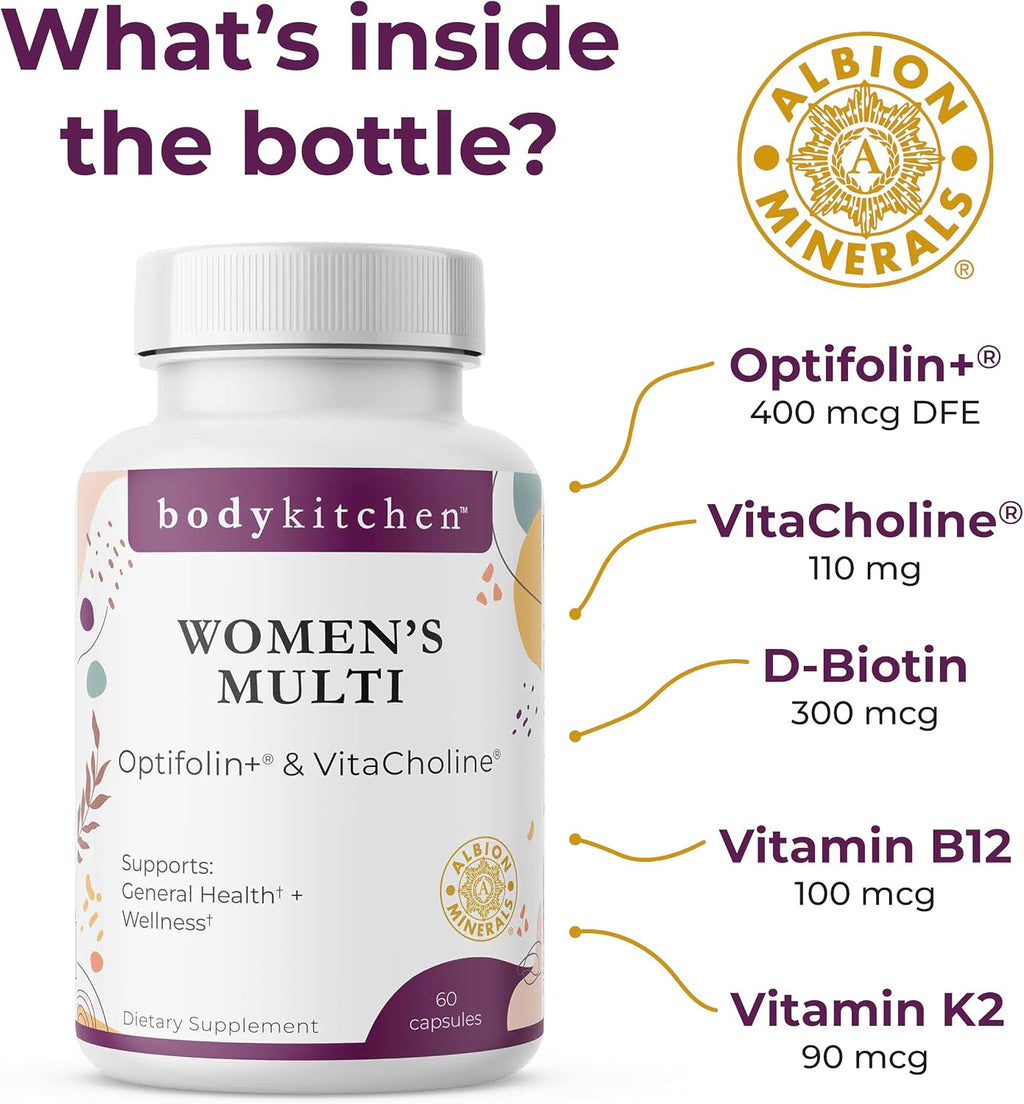 Body Kitchen Women’s Multivitamin with Optifolin+ & VitaCholine – 60 Cápsulas
