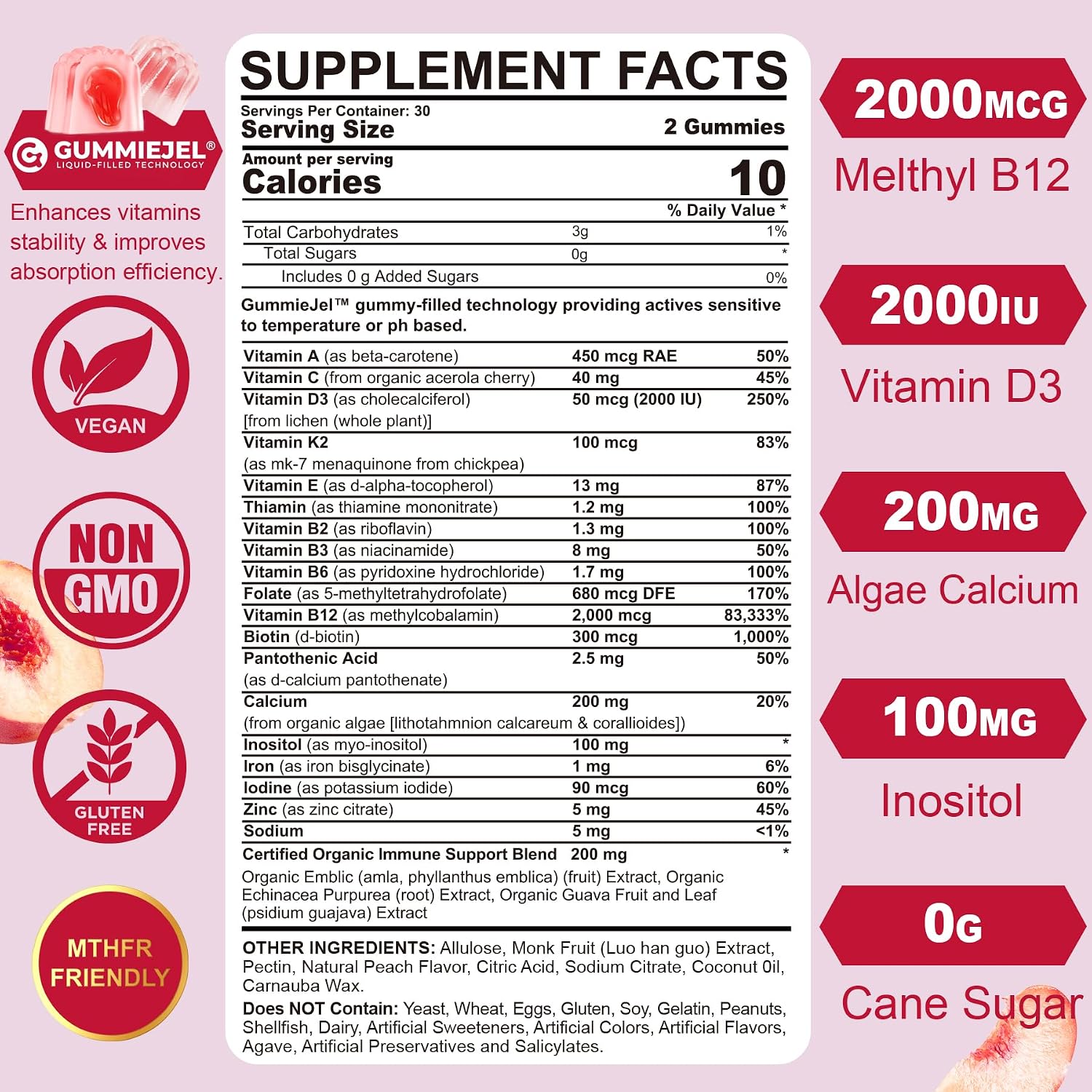 Multivitamínico en Gominolas Sin Azúcar para Mujeres con Calcio, D3 K2, Inositol, Folato, Biotina, Hierro - 2 Paquetes