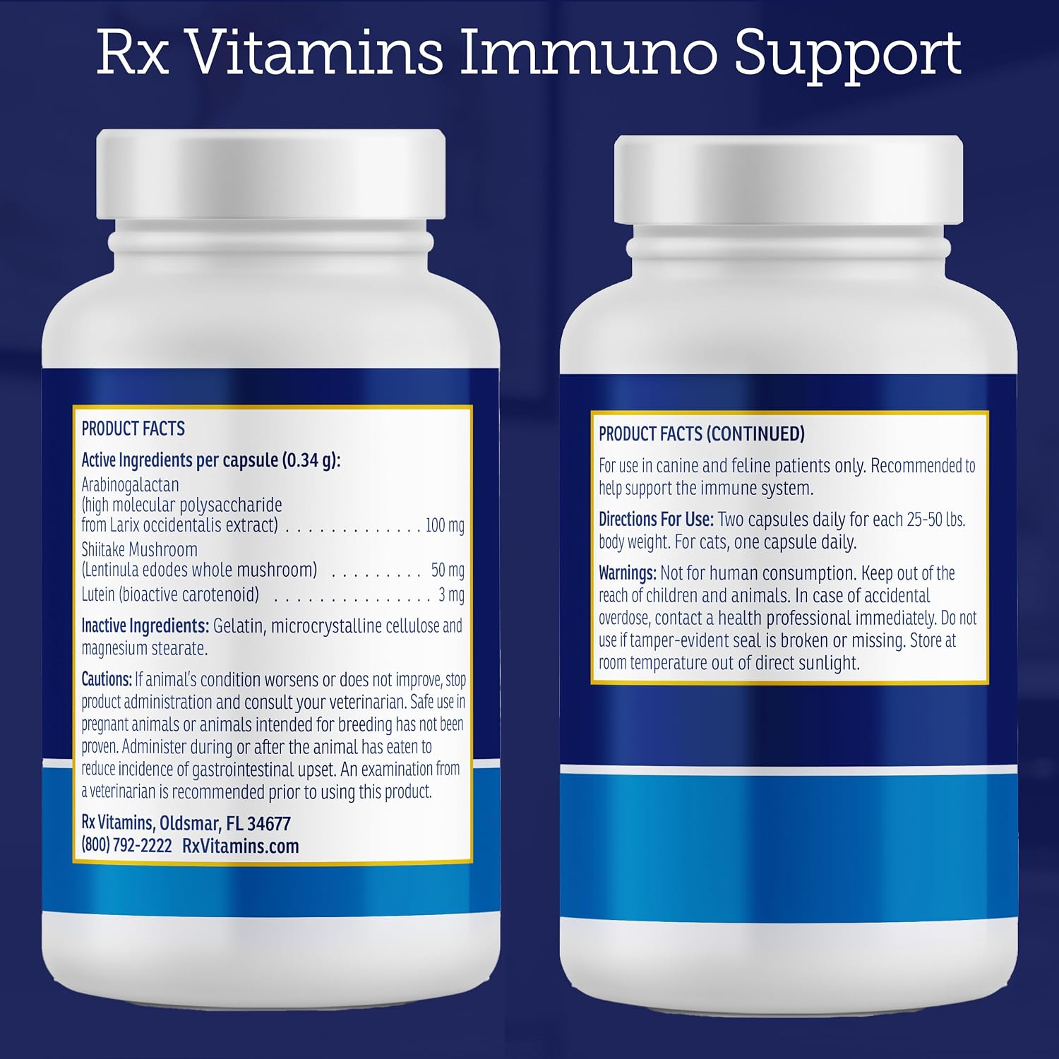 Rx Vitamins Immuno Support: Apoyo Inmunológico para Perros y Gatos - 60 cápsulas con Shiitake, Arabinogalactano y Luteína