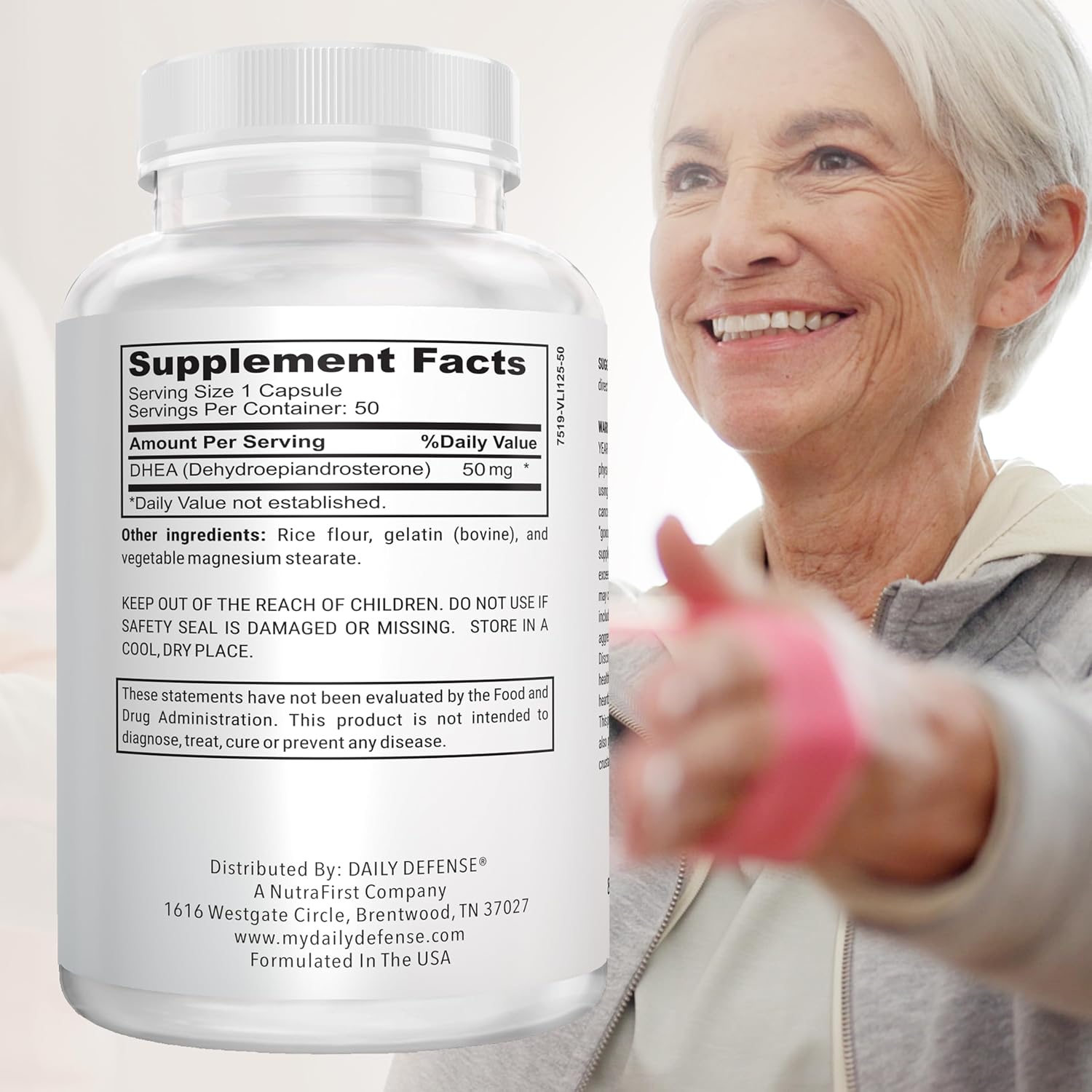 Daily Defense DHEA 50mg para Hombres y Mujeres – 50 Cápsulas