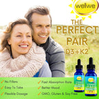 wellwe Vitamina D3 K2 Gotas Líquidas - 5000 UI de D3 por dosis, Sin Sabor, Sin Olor, No GMO, 30 ml