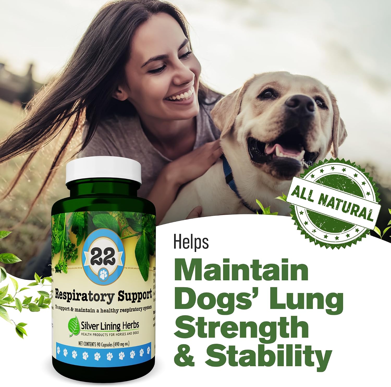 Respiratory Support for Dogs - Herbal Blend with Mullein, Ginger, Boswellia, and Yerba Santa - 90 Capsules
