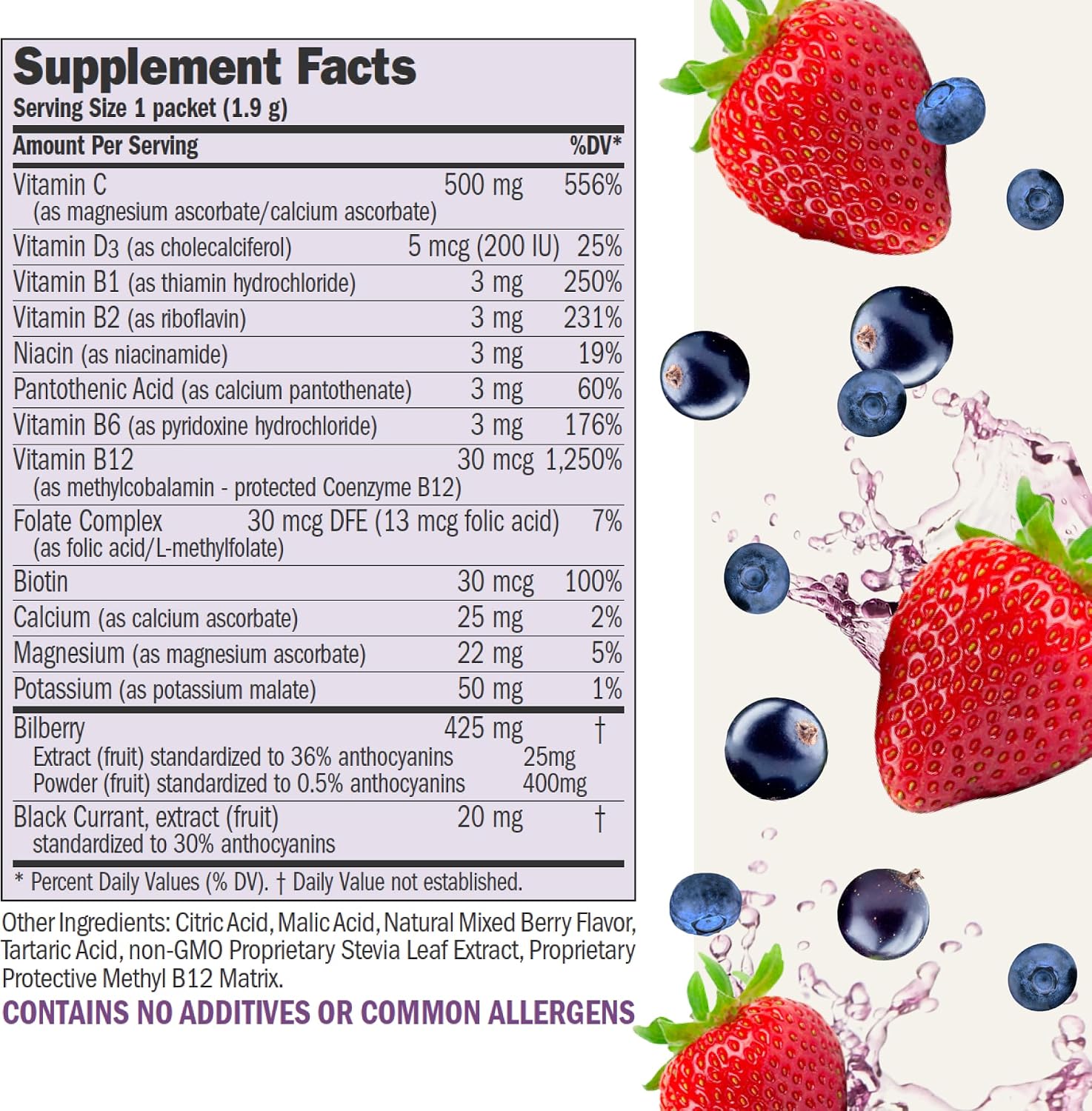 ANDREW LESSMAN Efficient C Mixed Berry 180 Sobres – Reinvención de la Bebida de Vitamina C. Apoyo Inmunológico, Energía, Estrés y Salud Ocular. Sin Calorías, Sin Azúcar, Sin Carbohidratos. Fácil de Mezclar.