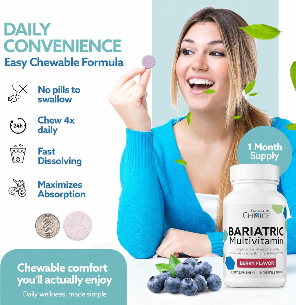 Bariatric Choice My Bariatric Multivitamínico Masticable con Hierro y Calcio, Berry (120 comprimidos)