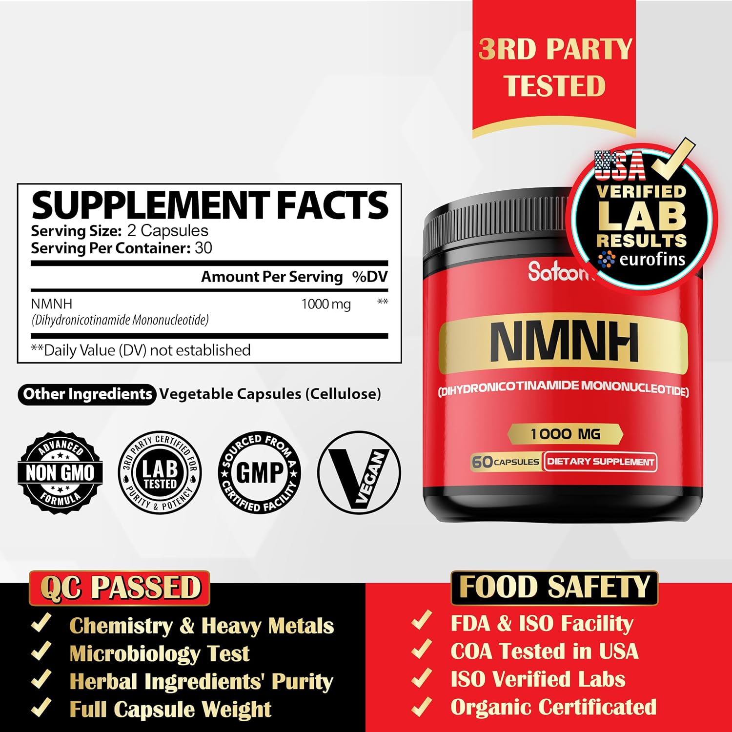 NMNH (Dihydronicotinamide Mononucleotide) - 1000mg por dosis - Suplemento NAD+ - 60 Cápsulas - 30 Días