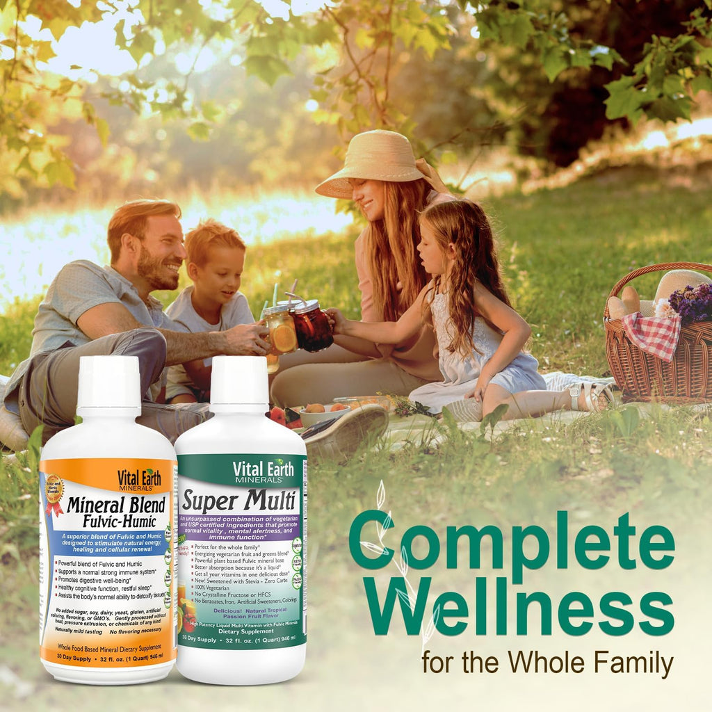 Vital Earth Minerals Detox y Bienestar – Mezcla de Minerales Fúlvicos y Húmicos con Más de 70 Minerales Traza + Super Multi, Multivitamínico Líquido, 2×946 ml