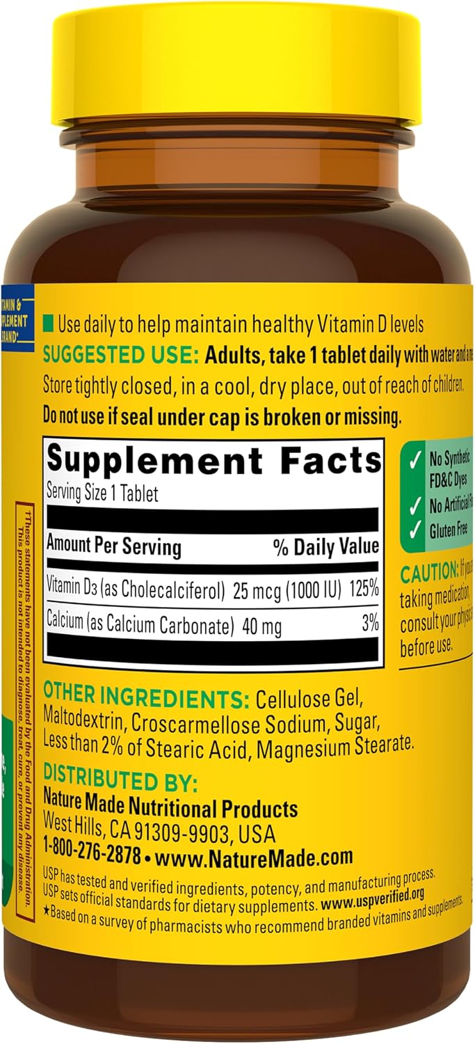 Nature Made Vitamina D3 1000 UI (25 mcg) - 100 Comprimidos