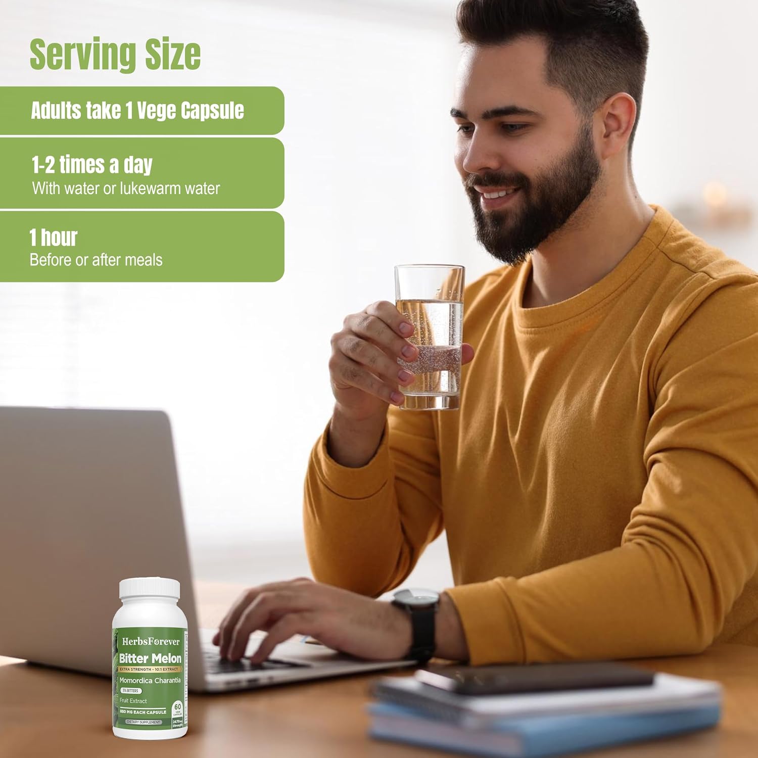 HerbsForever Melón Amargo Concentrado de Alta Potencia (10:1) - 60 Cápsulas Vegetales, 880mg