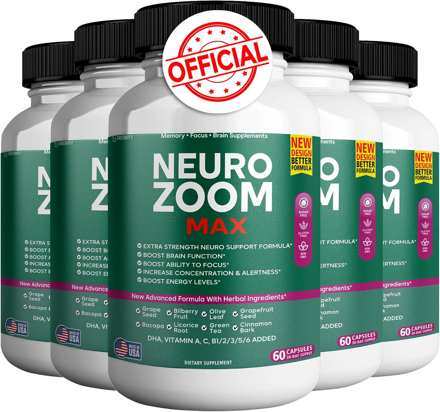 Neuro Zoom Max Extra Strength - Apoyo Cerebral con Ingredientes Herbales, 60 Cápsulas (2)