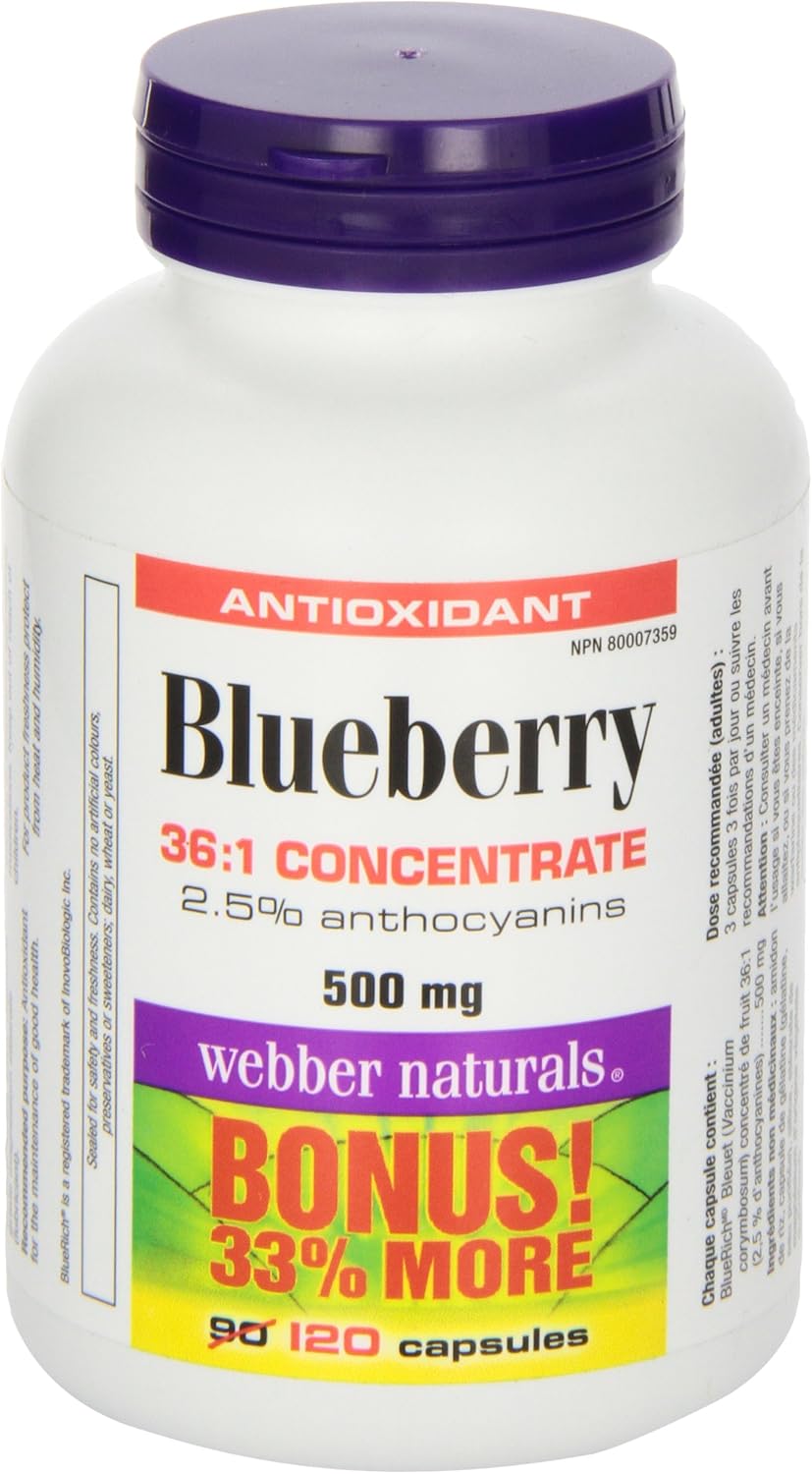 Webber Naturals Concentrado de Arándano 36:1 Cápsulas, 500mg 120 Cápsulas